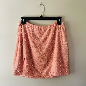 Oh Polly Pink Mini Skirt with Pearl Embellishments